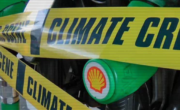 Shell petrol pumps covered in 'climate crime scene' tape