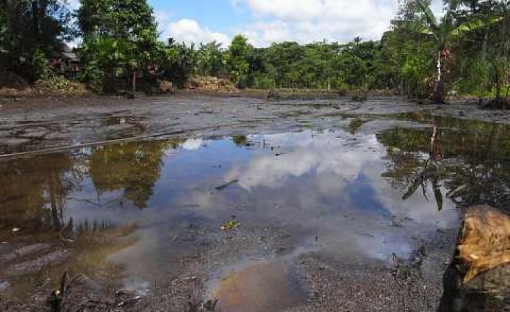 Oil pollution in the Lago Agrio oil field in Ecuador, operated by Texaco. Photo: Julien Gomba / Wikimedia Commons.