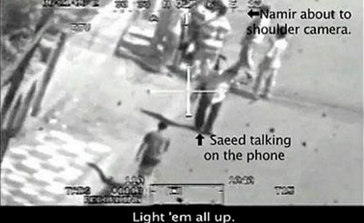 'Light'em all up!' From video footage from a US Apache helicopter attack on civilians and children in 2007 posted by Wikileaks.