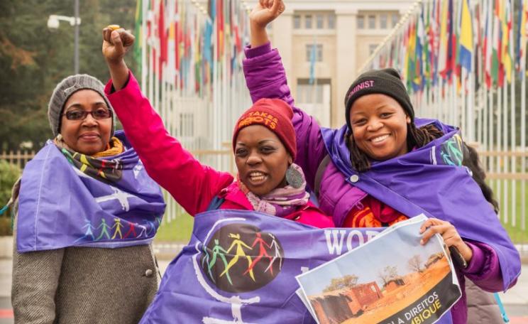 Delegates from Mozambique in Geneva last week celebrating their achievements in progressing the new human rights treaty. Photo: Victor Barro / FOEI.