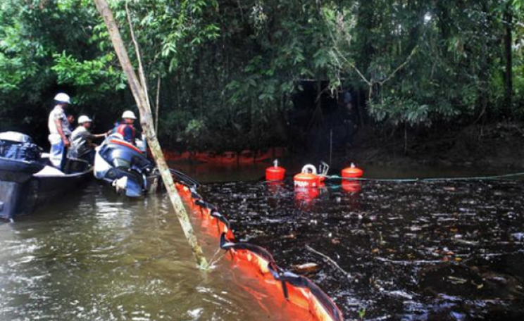 An oil spill resulting from Chevron's oil drilling in Ecuador's Amazon region.